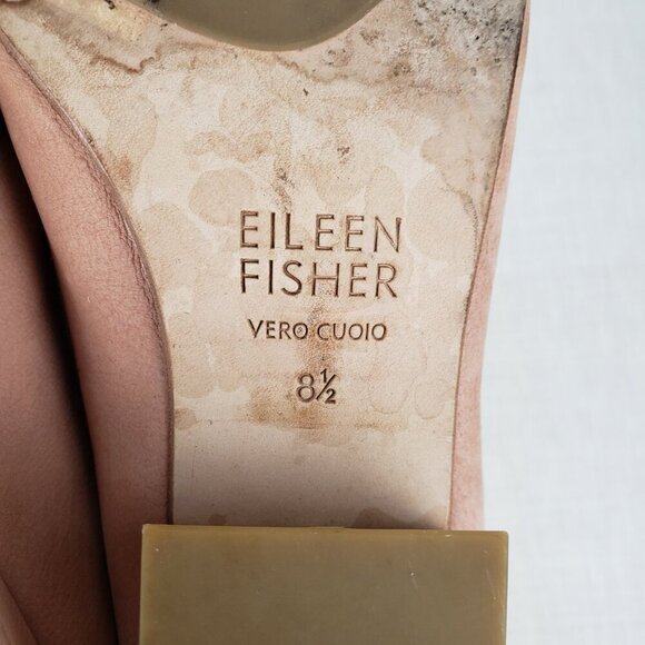 Eileen Fisher Katniss Peep Toe Mules Nude Nubuck Leather Block Heel Size 8.5 - Picture 10 of 10